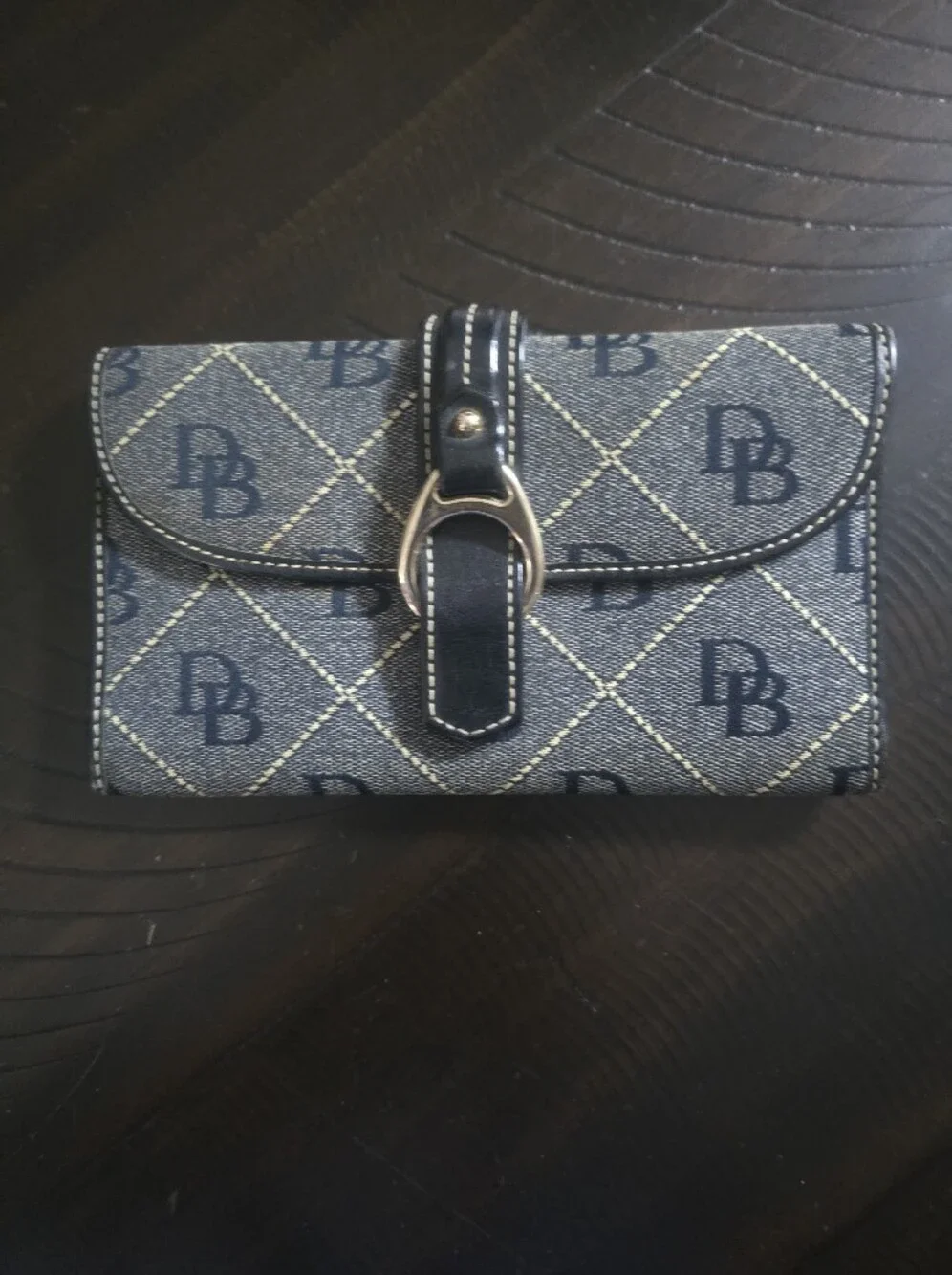 Dooney & Bourke Navy Blue DB Logo Compact Wallet with Buckle